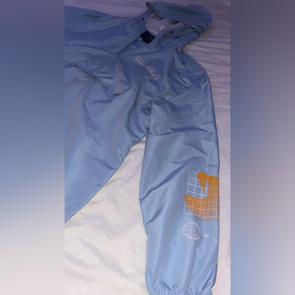 Light Blue Windbreaker Jacket Mens Large Stay Wavy Logo Brooklyn Cloth Co - Picture 7 of 7